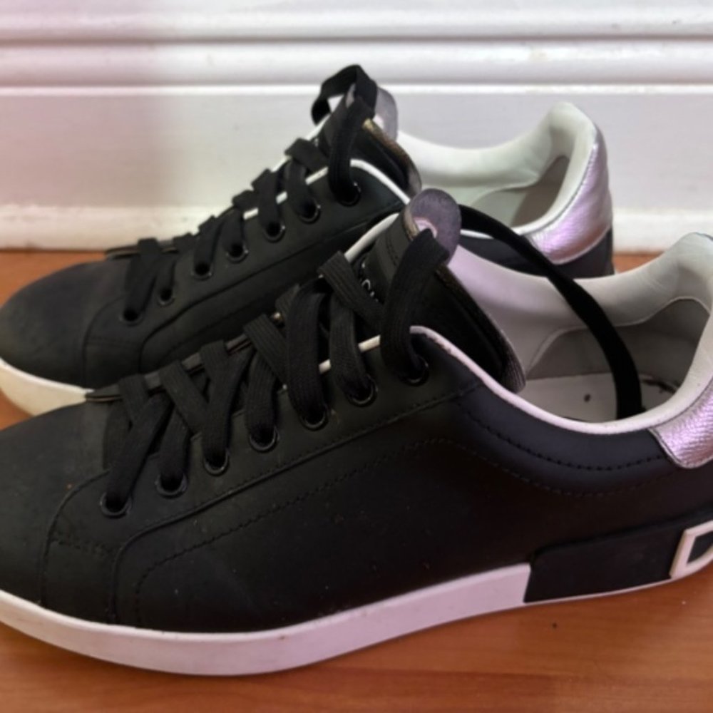 Dolce & Gabbana Men's Black Portofino Branded-heel Leather Low-top Sneakers